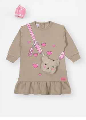 Abrange - Vestido Bebê Menina com Bolsa Bege - ABRANGE
