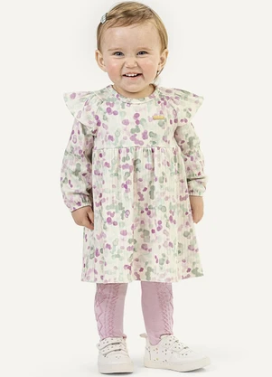 Colorittá - Vestido Bebê Menina com Meia-Calça Bege - COLORITTÁ