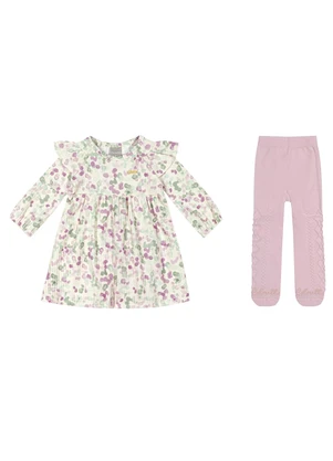 Colorittá - Vestido Bebê Menina com Meia-Calça Bege - COLORITTÁ