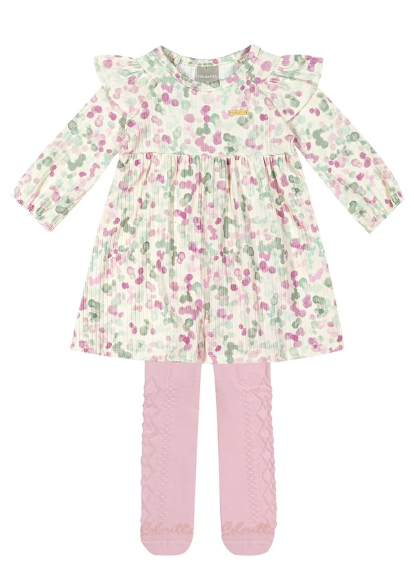 Colorittá - Vestido Bebê Menina com Meia-Calça Bege 3