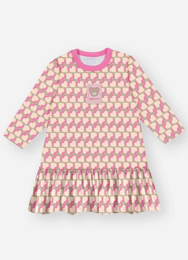 Abrange - Vestido Bebê Menina Corações Bege