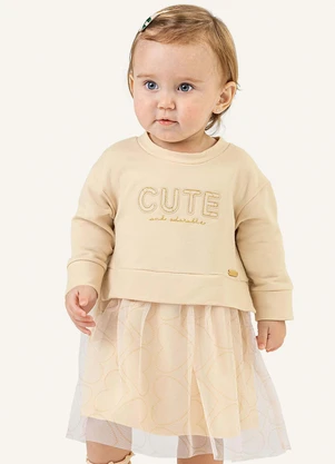 Colorittá - Vestido Bebê Menina Cute Tule Bege - COLORITTÁ