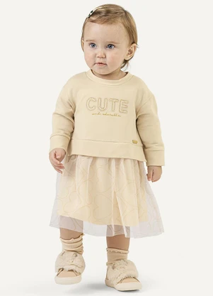 Colorittá - Vestido Bebê Menina Cute Tule Bege - COLORITTÁ