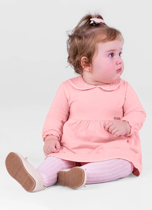 Brandili Mundi - Vestido Bebê Menina de Flores Rosa