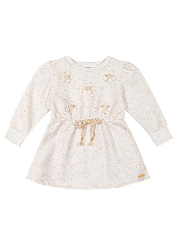 Colorittá - Vestido Bebê Menina Flores Moletom Linho Bege 3