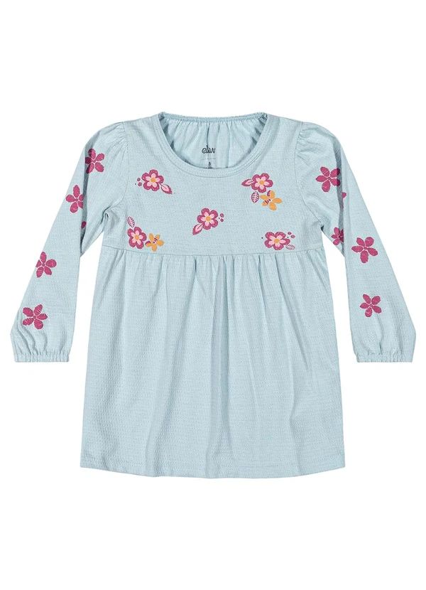 Elian - Vestido Bebê Menina Manga Longa Floral Azul
