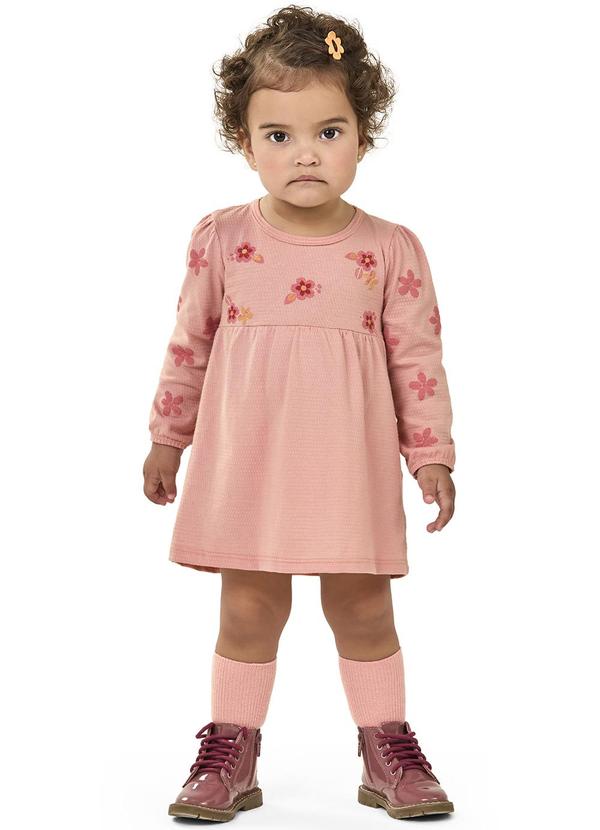 Elian - Vestido Bebê Menina Manga Longa Floral Rosa