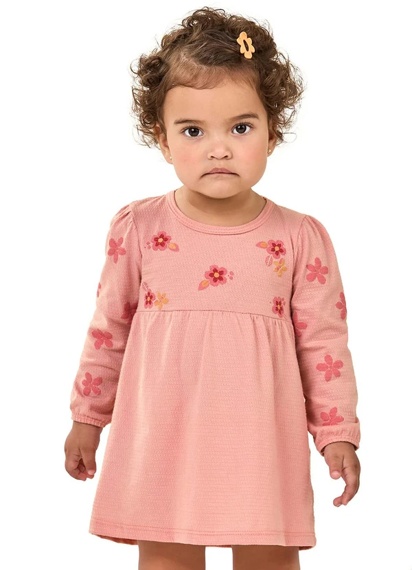 Vestido Bebê Menina Manga Longa Floral Rosa Elian