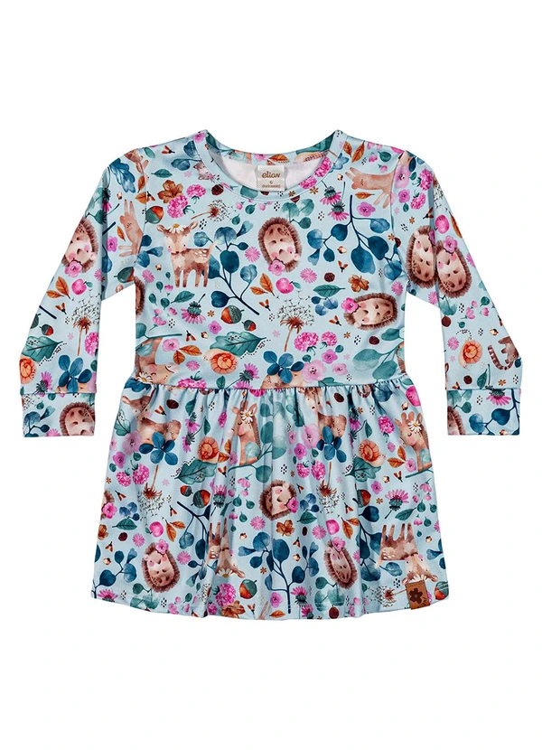 Elian - Vestido Bebê Menina Manga Longa Natureza Azul