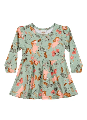 Elian - Vestido Bebê Menina Manga Longa Pôneis Verde - ELIAN
