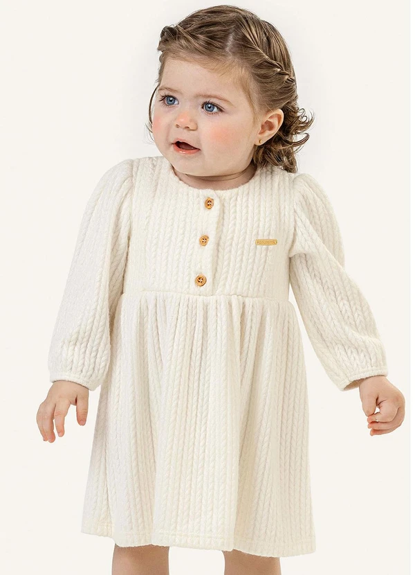 Colorittá - Vestido Bebê Menina Tricô com Botões Bege