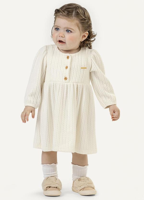 Colorittá - Vestido Bebê Menina Tricô com Botões Bege 2