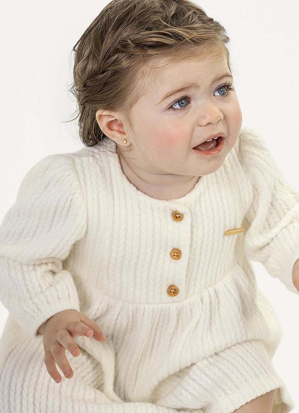 Colorittá - Vestido Bebê Menina Tricô com Botões Bege 3