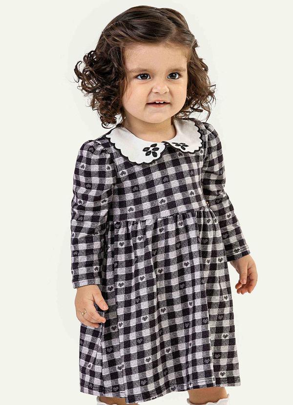Colorittá - Vestido Bebê Menina Xadrez Gola Boneca Preto 2