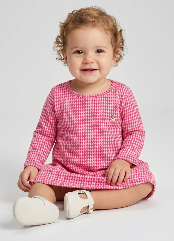 Guloseima - Vestido Bebê Pied Poule Laranja