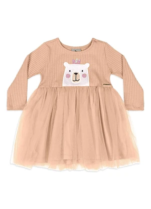 Quimby - Vestido Bebê Ribana Tule Forro Marrom - QUIMBY