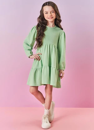 Abrange - Vestido Camadas Infantil Menina com Strass Verde - ABRANGE