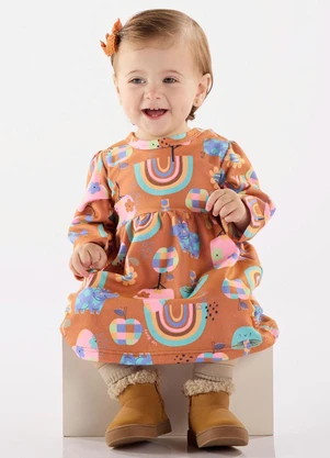 Up Baby - Vestido Colorido Bebê Menina Laranja - UP BABY