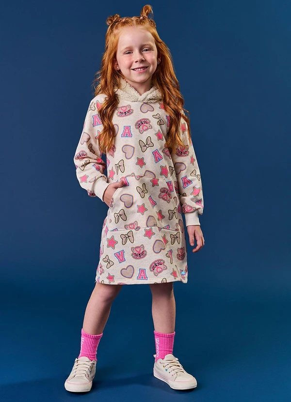 Abrange - Vestido com Capuz em Pelo Rosa