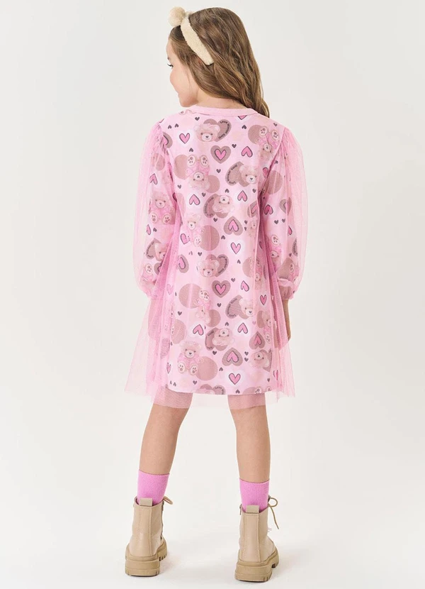 Abrange - Vestido com Tule Infantil Menina Cute Bear Rosa 4