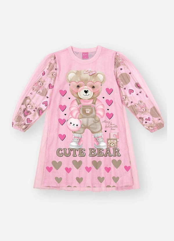 Abrange - Vestido com Tule Infantil Menina Cute Bear Rosa 5