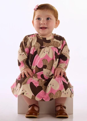 Up Baby - Vestido Cotton Estampa Corações Marrom - UP BABY