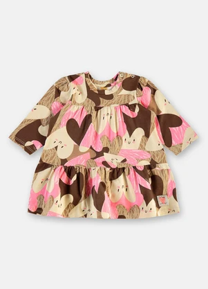 Up Baby - Vestido Cotton Estampa Corações Marrom - UP BABY