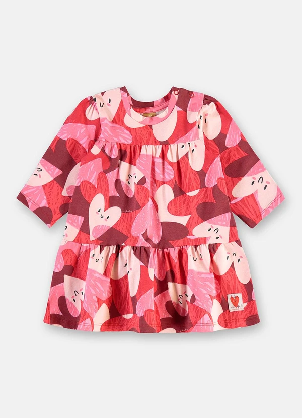 Up Baby - Vestido Cotton Estampa Corações Vermelho 1