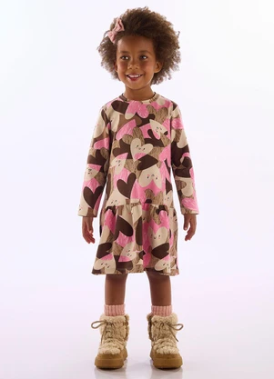 Up Baby - Vestido Cotton Manga Longa Marrom - UP BABY