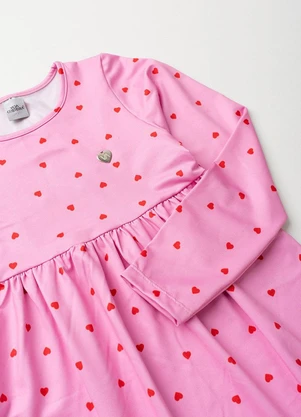 Vida Costeira - Vestido de Feminino Suplex Térmico Corações Rosa - VIDA COSTEIRA