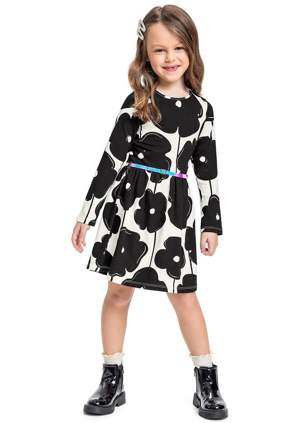 Bee Loop - Vestido de Manga Longa e Cinto Branco