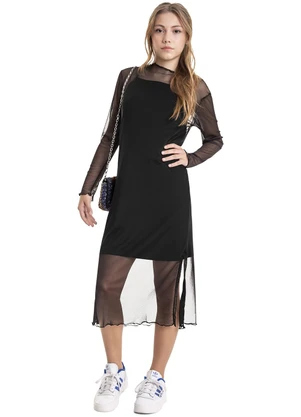 Gloss - Vestido e Sobreposição Midi Juvenil Preto - GLOSS