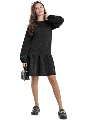Gloss - Vestido em Malha com Lurex Juvenil Preto - GLOSS