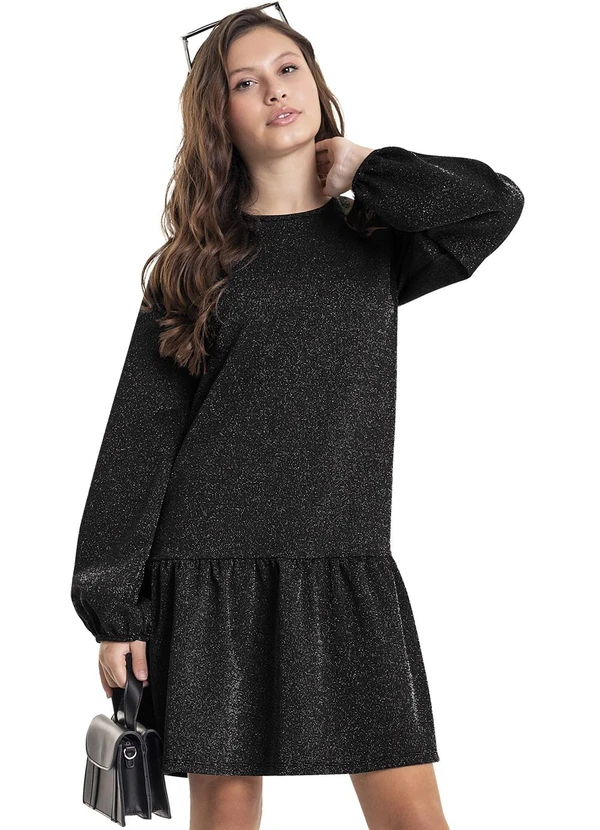 Gloss - Vestido em Malha com Lurex Juvenil Preto