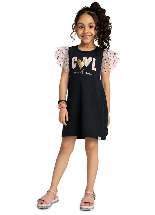 Marlan - Vestido em Meia Malha e Tule Coração Preto