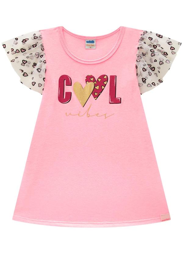Marlan - Vestido em Meia Malha e Tule Coração Rosa