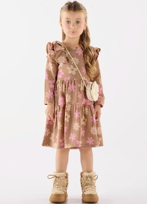 Up Baby - Vestido em Molecotton com Felpa Marrom - UP BABY