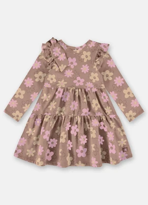 Up Baby - Vestido em Molecotton com Felpa Marrom - UP BABY