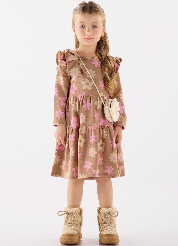 Up Baby - Vestido em Molecotton com Felpa Marrom