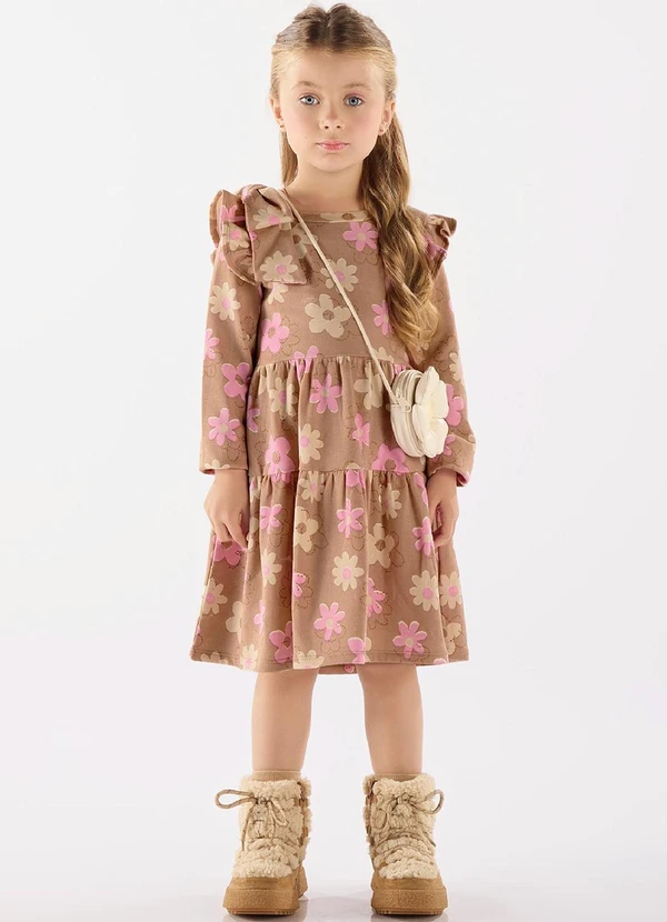 Up Baby - Vestido em Molecotton com Felpa Marrom