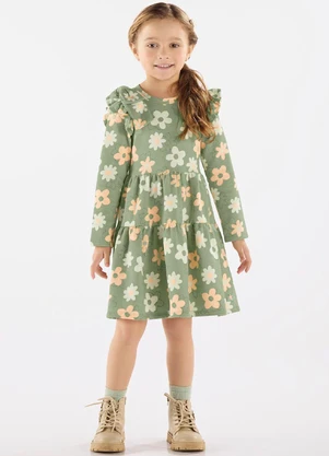 Up Baby - Vestido em Molecotton com Felpa Verde - UP BABY