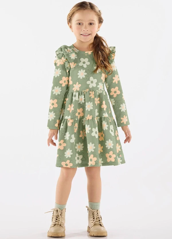Up Baby - Vestido em Molecotton com Felpa Verde