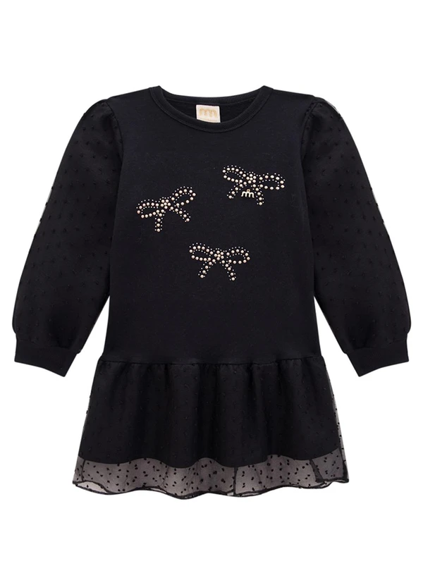 Milli e Nina - Vestido em Molecotton e Organza Pluments Preto 2