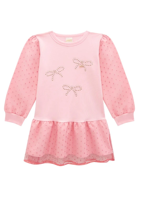 Milli e Nina - Vestido em Molecotton e Organza Pluments Rosa