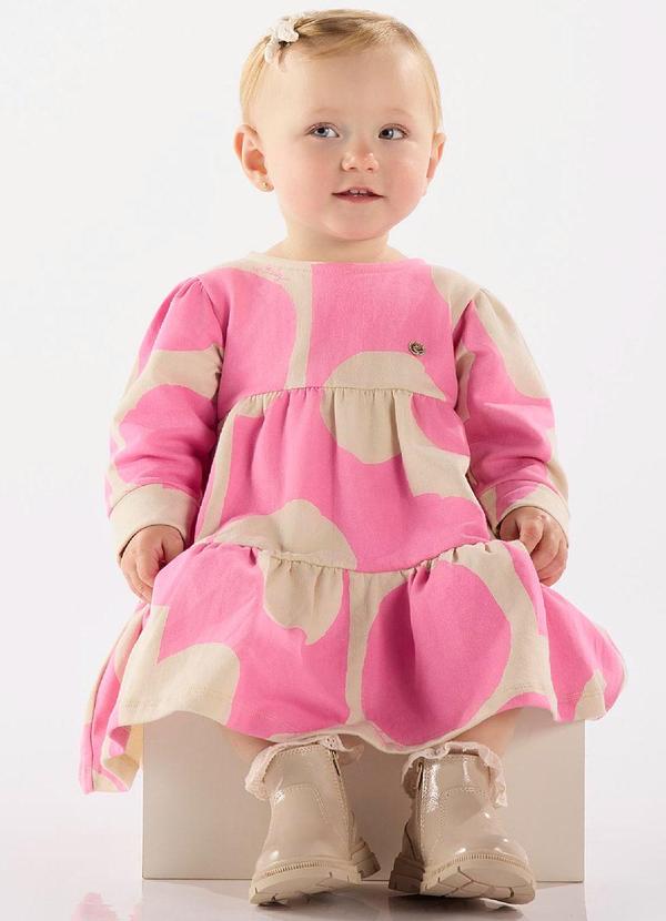 Up Baby - Vestido em Molecotton para Bebê Rosa