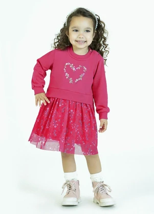 Soft Bonni - Vestido em Moletinho e Tule Sublimado Rosa - SOFT BONNI