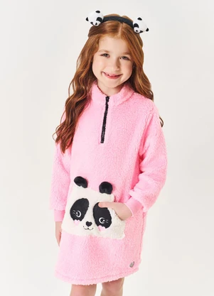 Abrange - Vestido em Pelo Infantil Menina Panda Rosa - ABRANGE