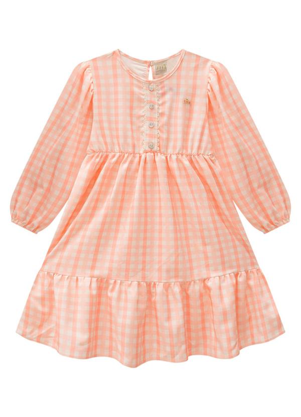 Milli e Nina - Vestido em Tecido Rajado Mini Vichy Rosa