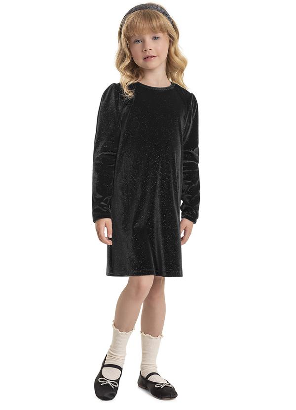 Quimby - Vestido em Veludo Infantil Preto Roxo