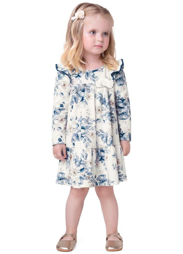 Milon - Vestido Estampa de Flores Infantil Menina Bege
